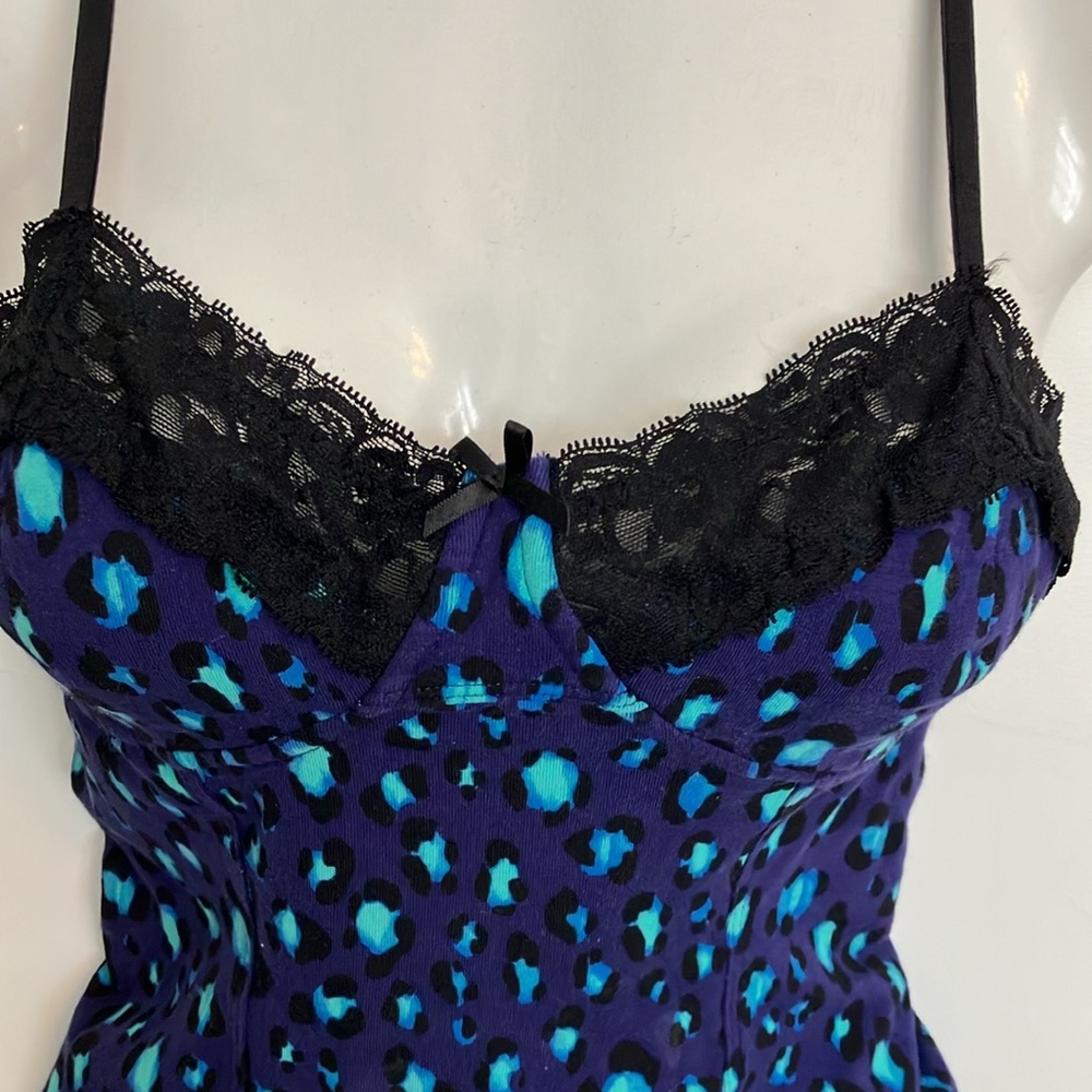 Sexy animal print tank in purple shades of blue and black with built in bra